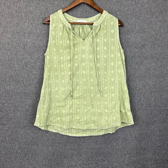 Jane+Delancy Lightly Woven Cotton Tank Textured Sz M Green Summer Lightweight - Picture 1 of 9